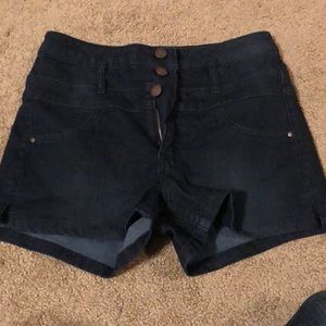Dark high waisted denim shorts